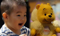 沙溢小儿子撞脸维尼熊 小鱼儿神还原卡通人物